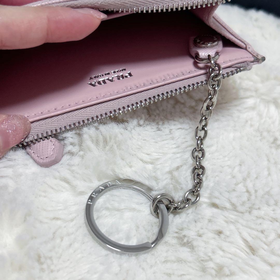 PRADA サフィアーノ フラグメントケース ペールピンク シルバー金具 箱付き