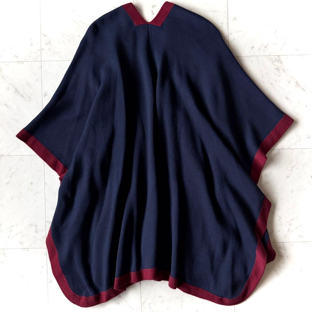 美品 ポロラルフローレン バイカラー モモンガニットポンチョ ネイビー