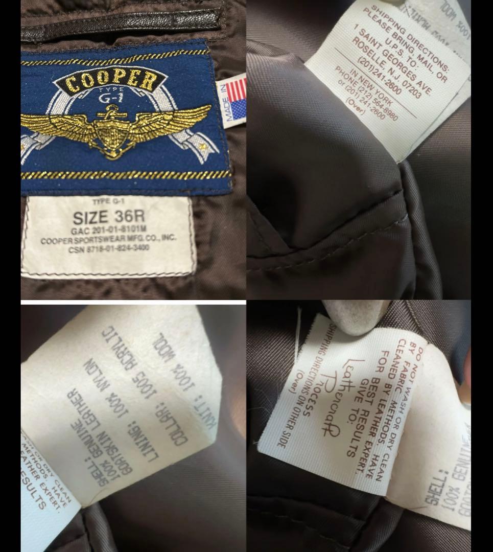 COOPER G-1 レザーフライトジャケット USA製 36R ブラウン