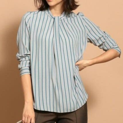 iCB Light Twill ボウタイ デサイン ブラウス L ストライプ