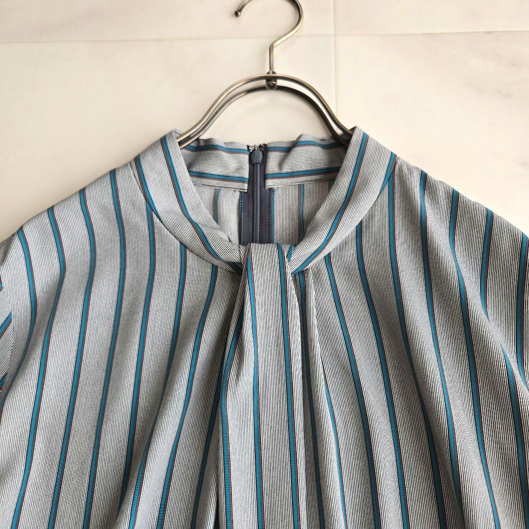 iCB Light Twill ボウタイ デサイン ブラウス L ストライプ