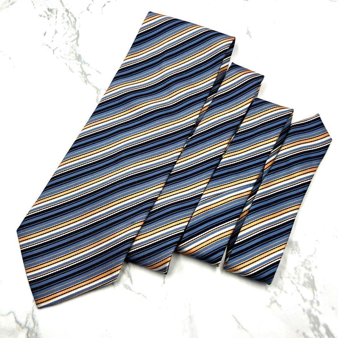 ◆美品◆ dunhill ダンヒル ネクタイ ストライプ柄 青色 カジュアル