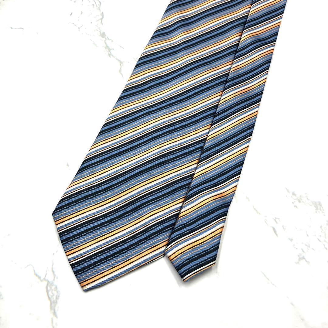 ◆美品◆ dunhill ダンヒル ネクタイ ストライプ柄 青色 カジュアル