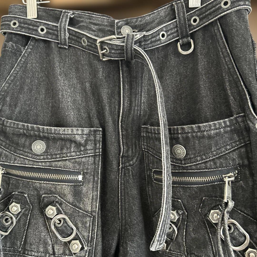 masonprince ダメージ加工 スタッズ カーゴデニムパンツ　ベルト付き
