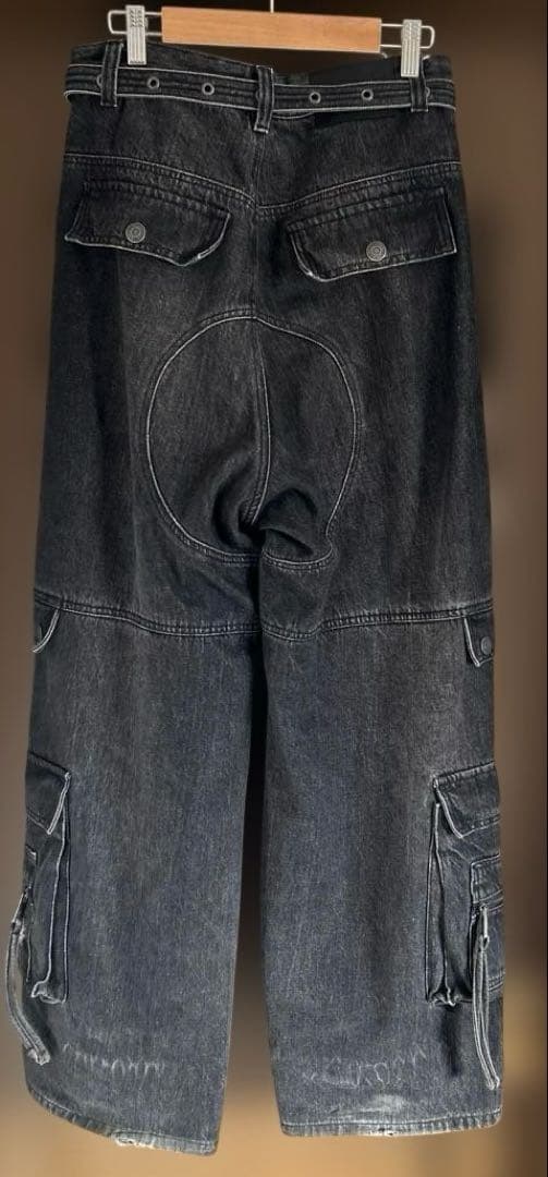 masonprince ダメージ加工 スタッズ カーゴデニムパンツ　ベルト付き