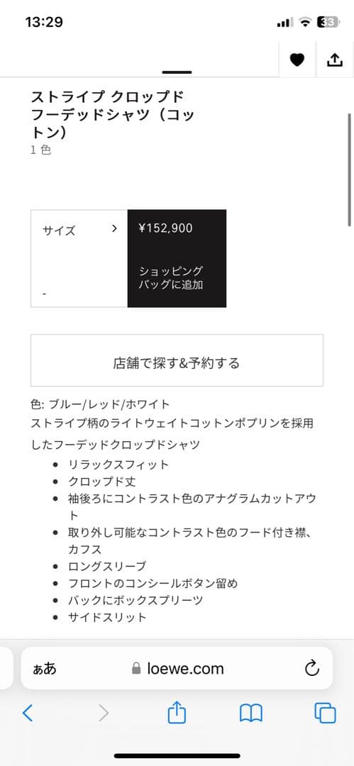 T*.様 LOEWE フード付きストライプシャツ 34