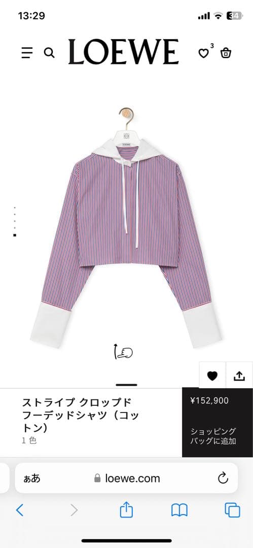 T*.様 LOEWE フード付きストライプシャツ 34