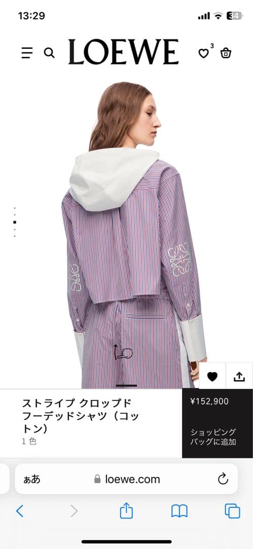 T*.様 LOEWE フード付きストライプシャツ 34