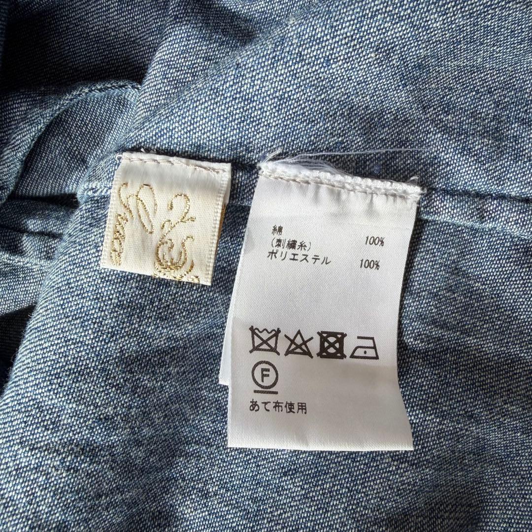 グレースクラス デニム刺繍ワンピース ボリューム袖 七分丈