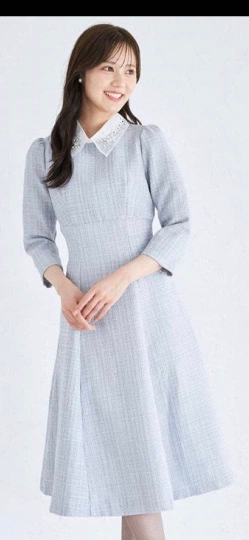 美品　tocco closet レース襟付きツイードワンピース