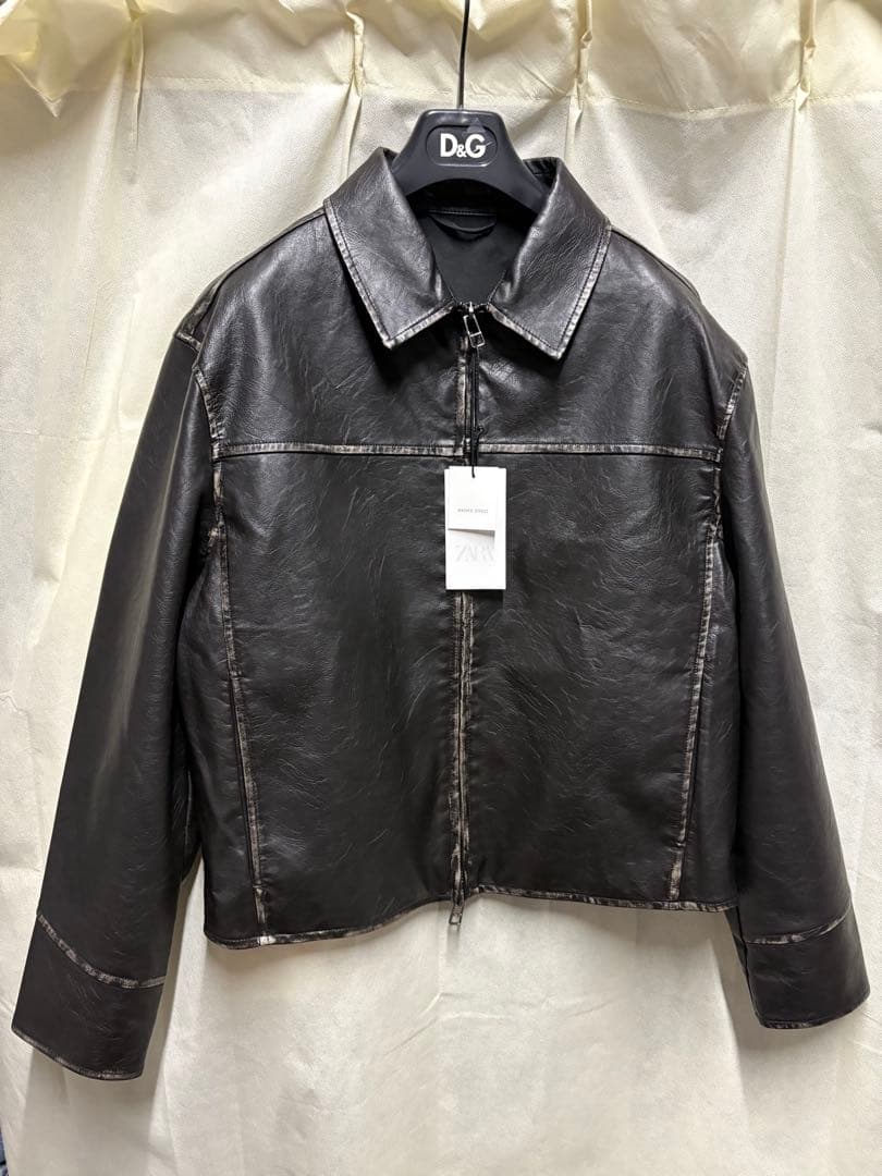 【新品未使用】ZARA ウォッシュドフェイクレザージャケット　L