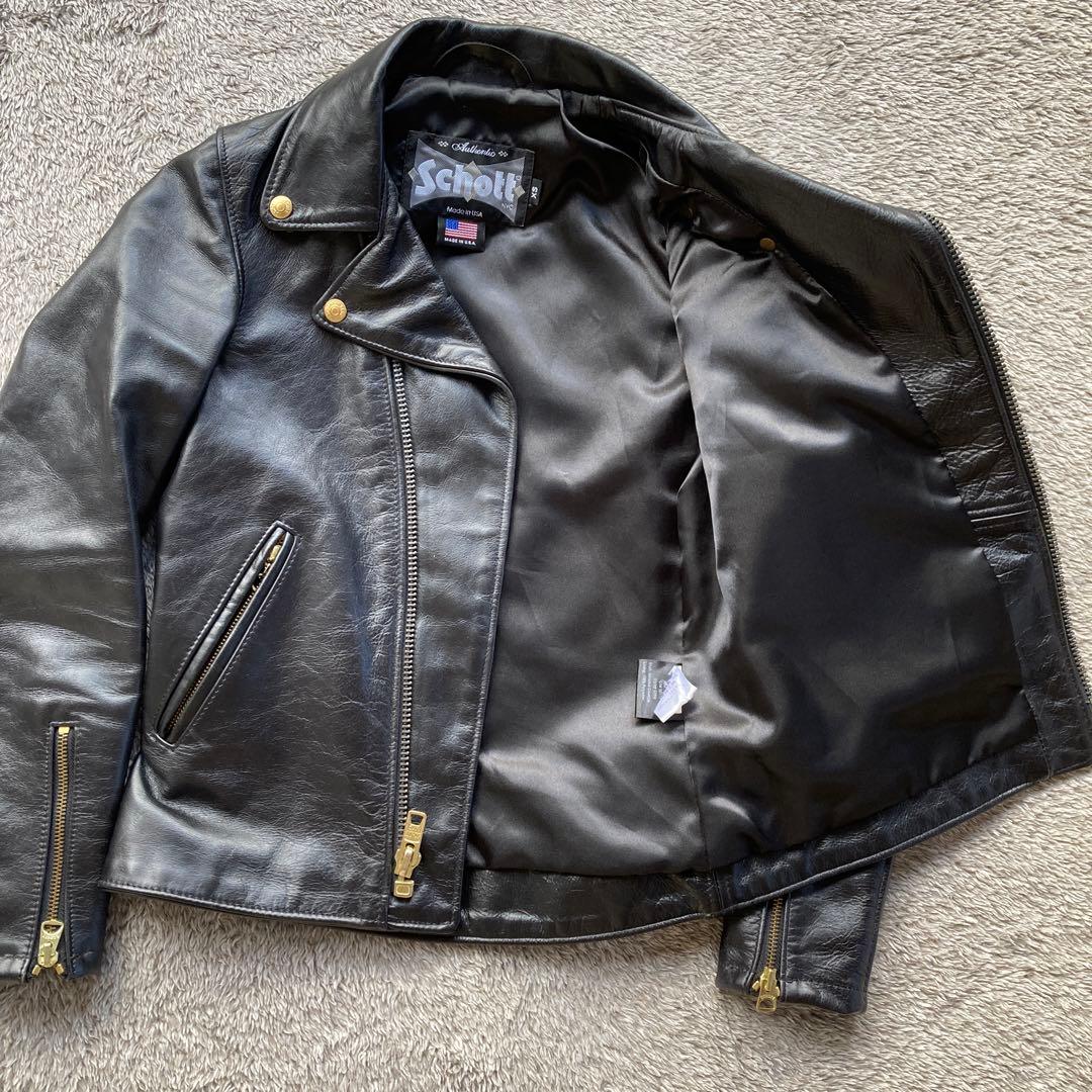 ま*ゃ様 ショット ダブルライダース ジャケット ゴールド金具　黒