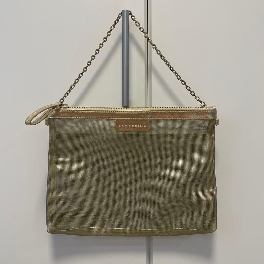 美品　メッシュインナーバッグ　ラージ　シャンパンゴールド　アンテプリマ