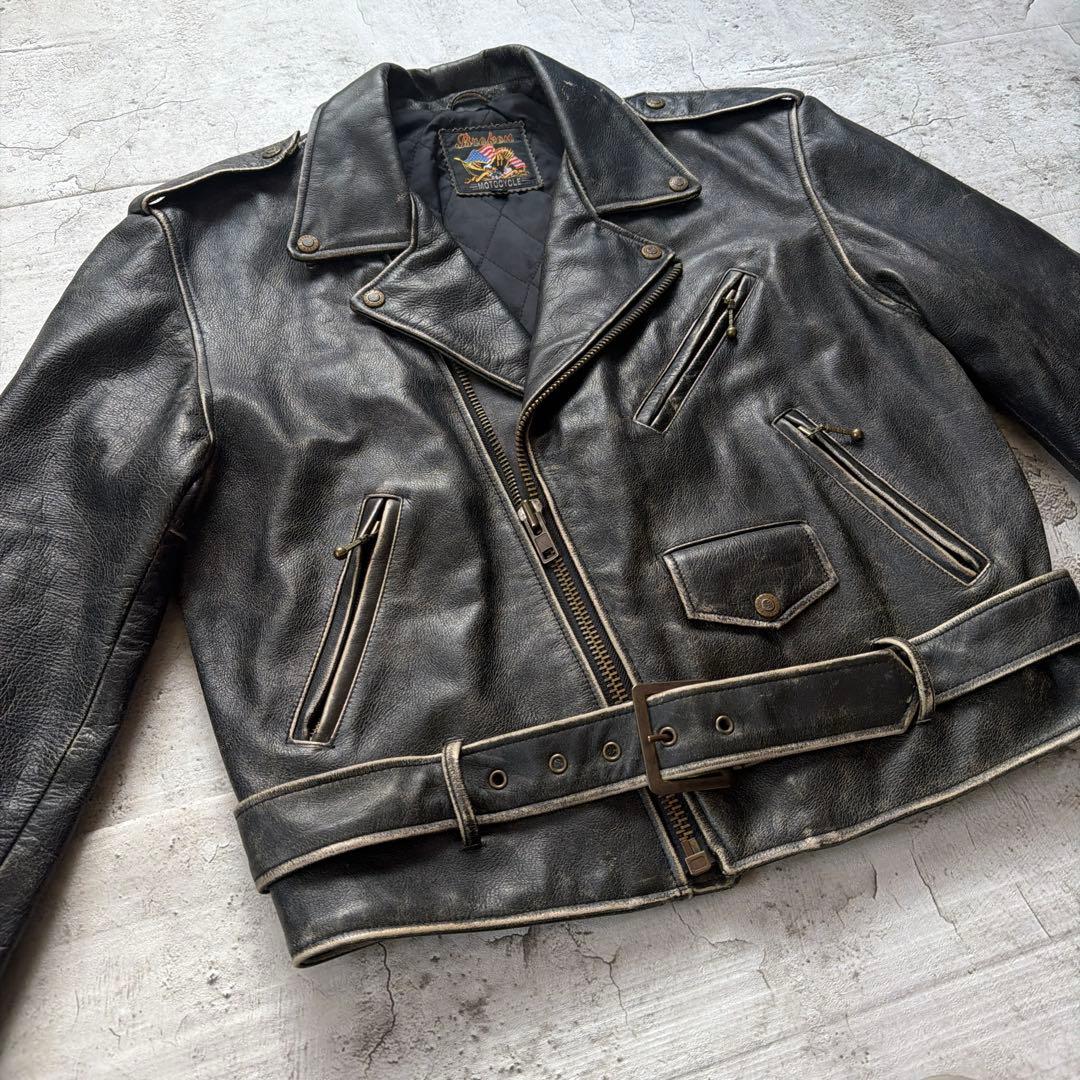 80s BROKEN MOTOCYCLE ダブルライダース レザージャケット L
