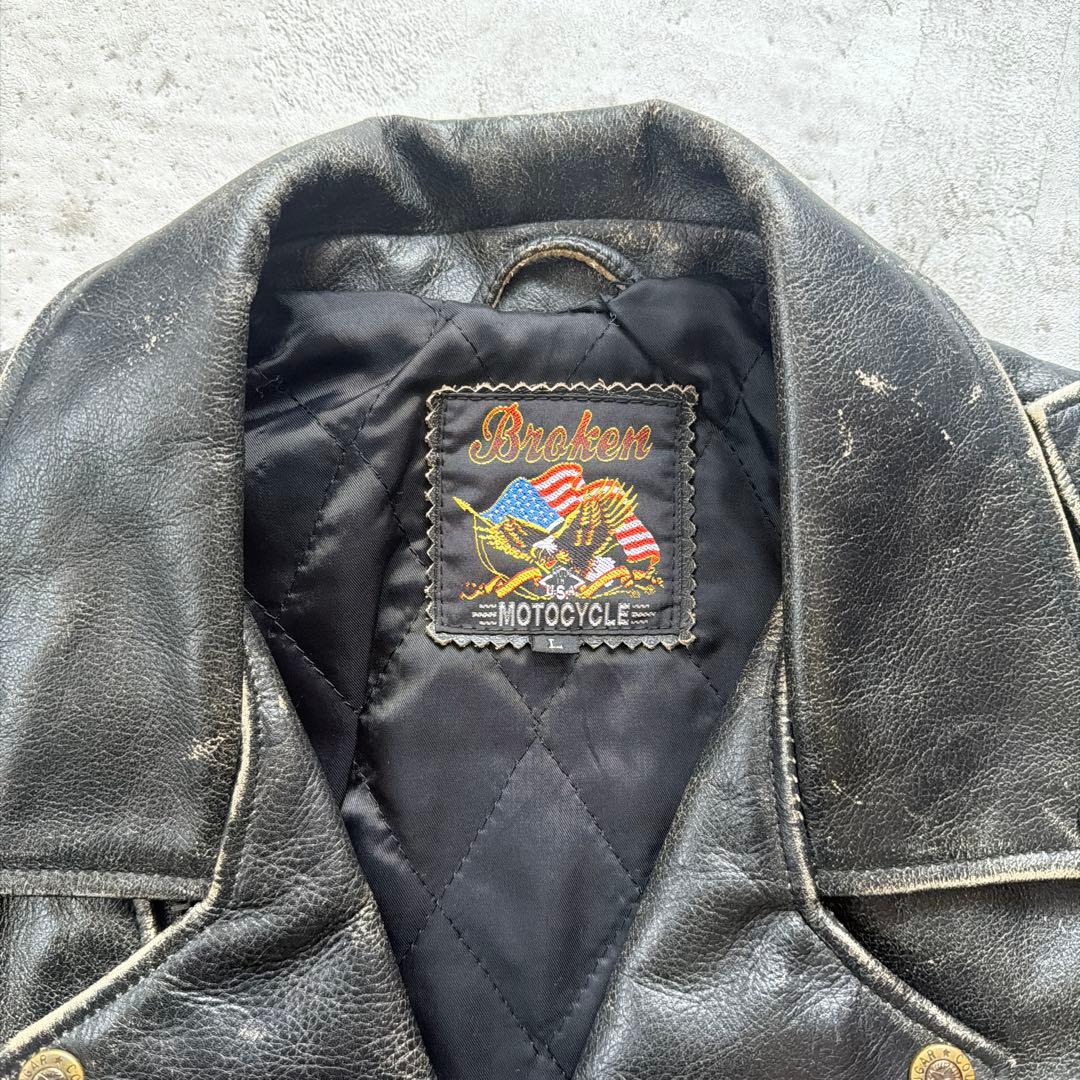 80s BROKEN MOTOCYCLE ダブルライダース レザージャケット L