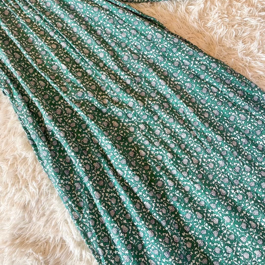 極美品✨ ヌキテパ ドビーチェックリーフプリントドレス Aライン ワンピース M