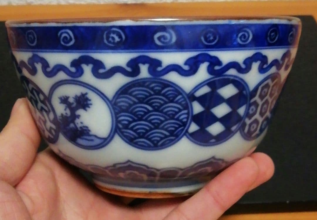 河本礫亭作　染付　青華　茶碗　共箱　栞付　茶道具