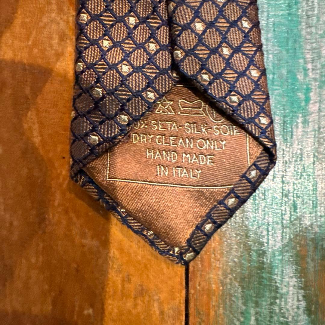ブリオーニ　Brioni ブラウン　ネイビー　ネクタイ　肉厚　大剣8.5cm