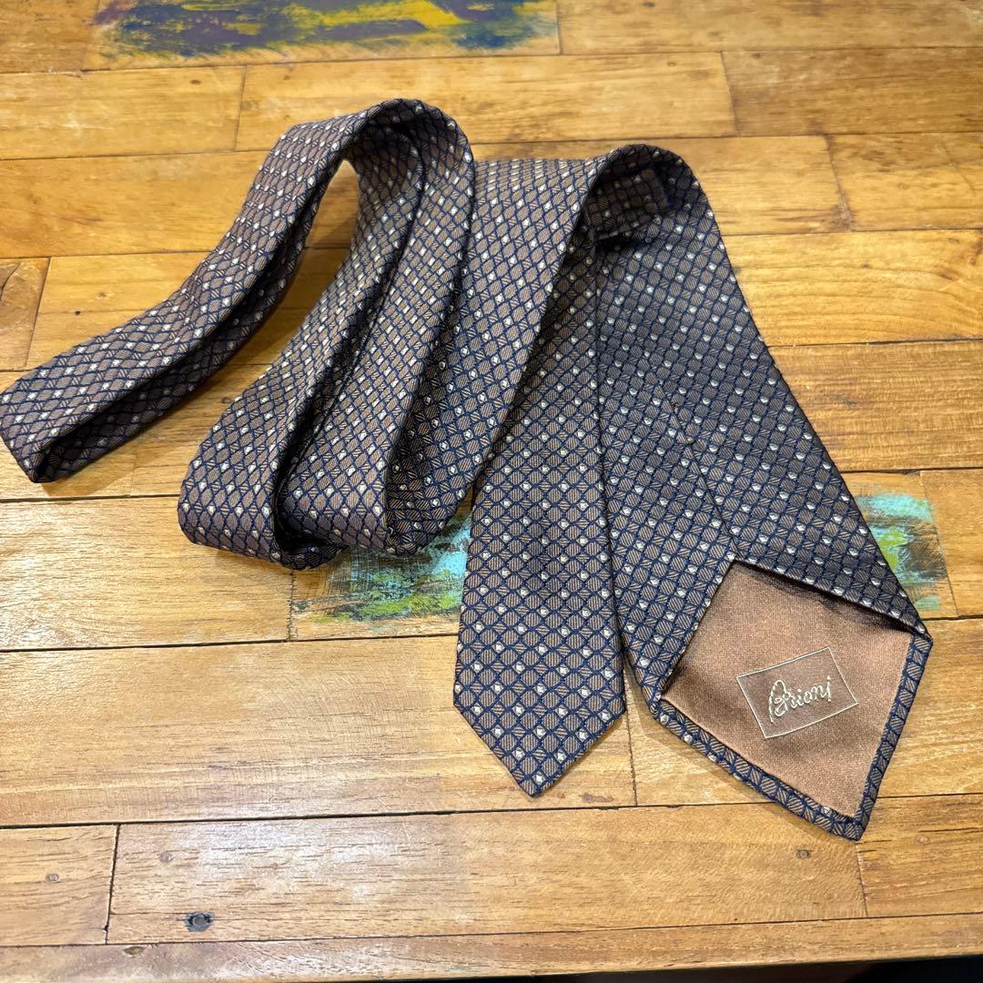 ブリオーニ　Brioni ブラウン　ネイビー　ネクタイ　肉厚　大剣8.5cm