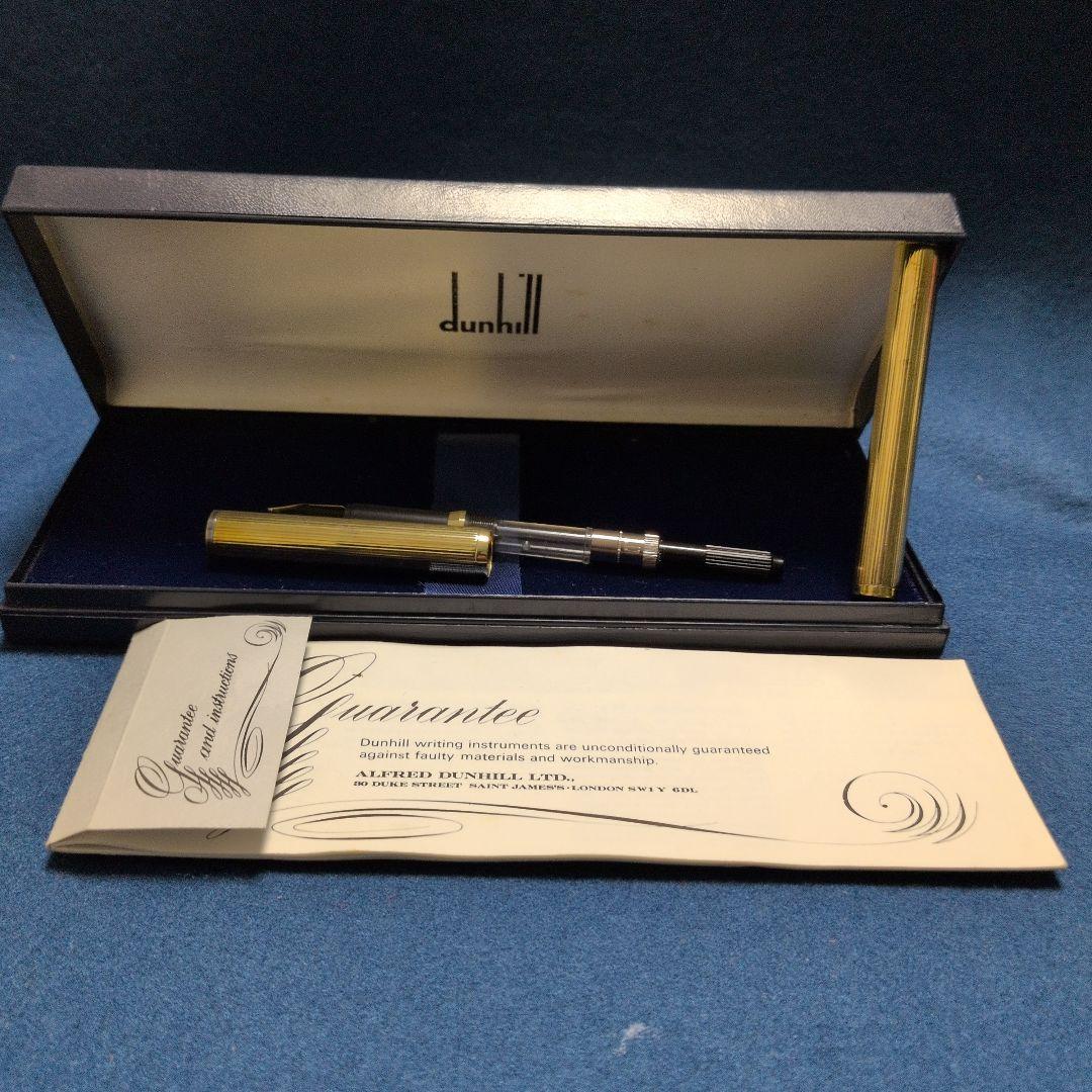 d*3様 ダンヒル万年筆/ペン先dunhill750刻印。ライン模様ゴールドプレ