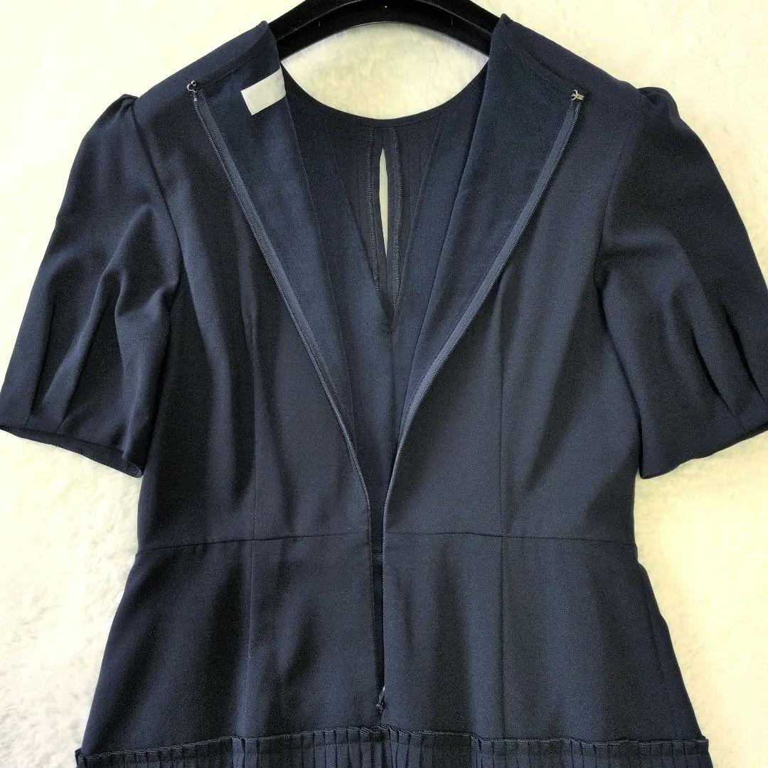 セルフォード　ジョーゼットプリーツロングワンピース　ネイビー　光沢感　S
