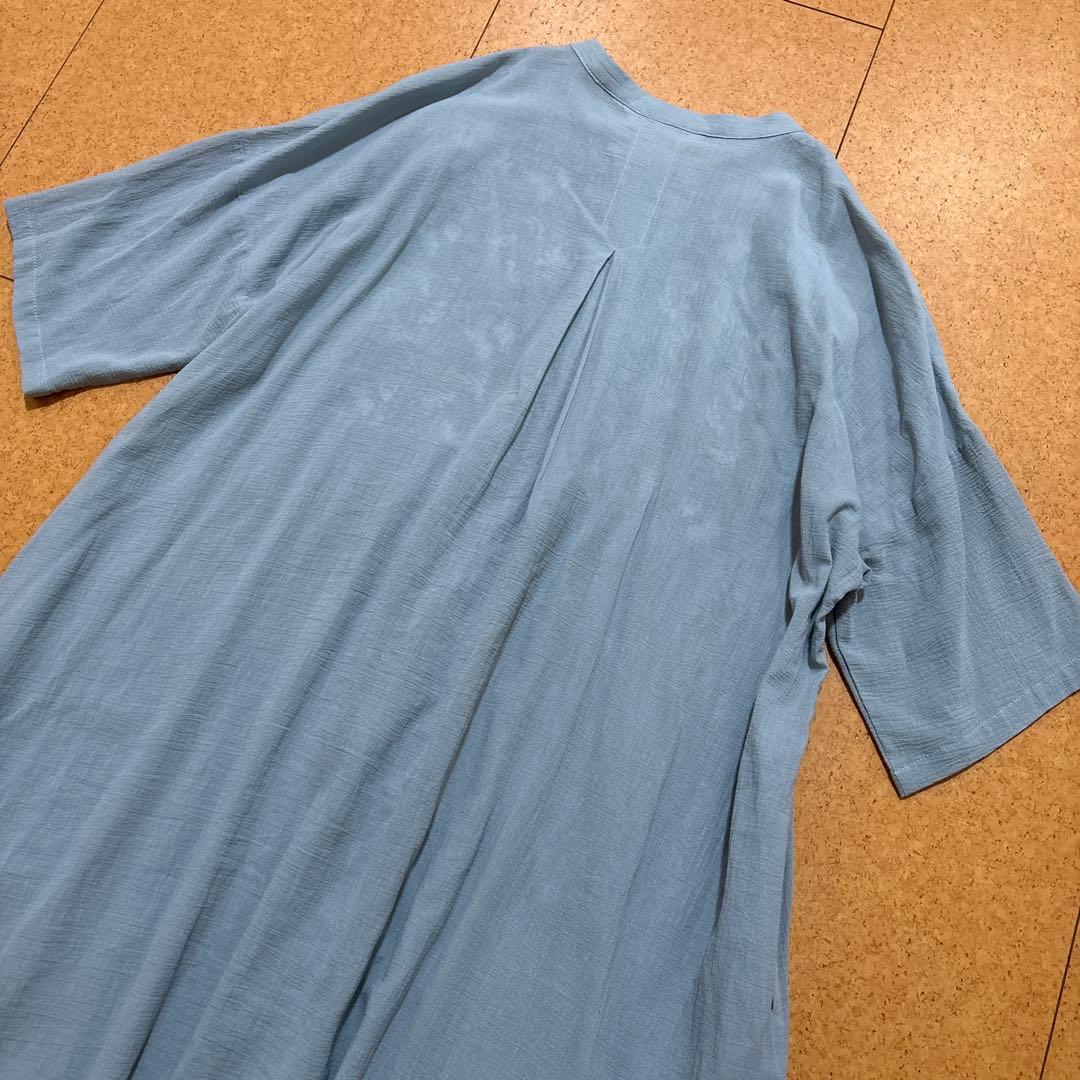 新品同様スーパーハッカ　コットンシフォンブロックフラワー刺繍ピンタックワンピース