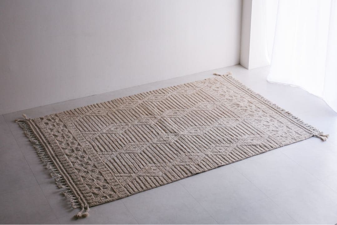 【新品】205cm×148cm リビングサイズ ベニワレン　モロッコ　生成り