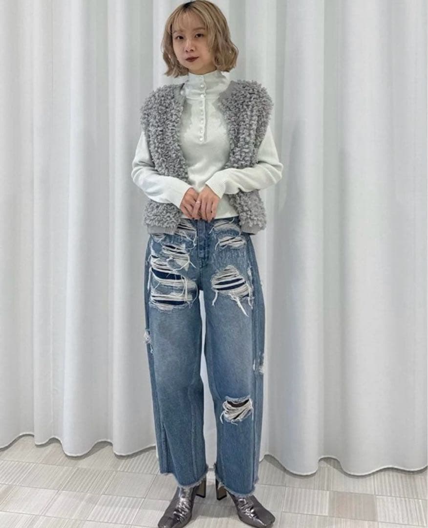 AMERI UND COMPACT BOA KNIT VESTグレーF新品