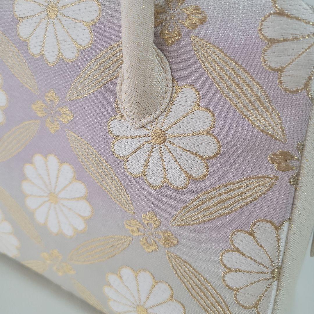 和装用利休バッグ 薄紫と薄緑のグラデーションに 菊文様などの刺繍
