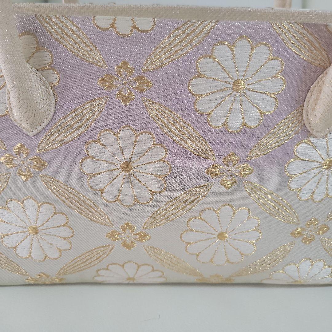 和装用利休バッグ 薄紫と薄緑のグラデーションに 菊文様などの刺繍