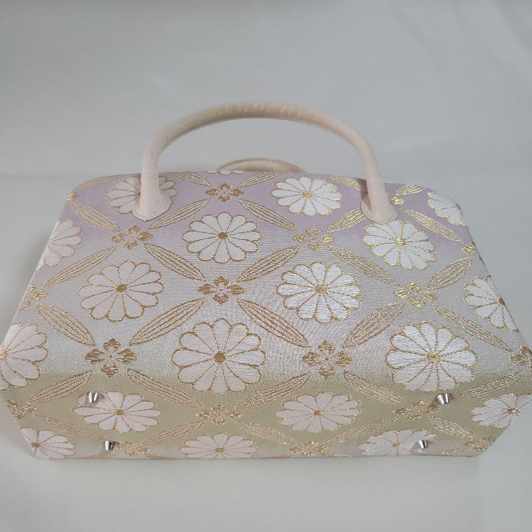 和装用利休バッグ 薄紫と薄緑のグラデーションに 菊文様などの刺繍