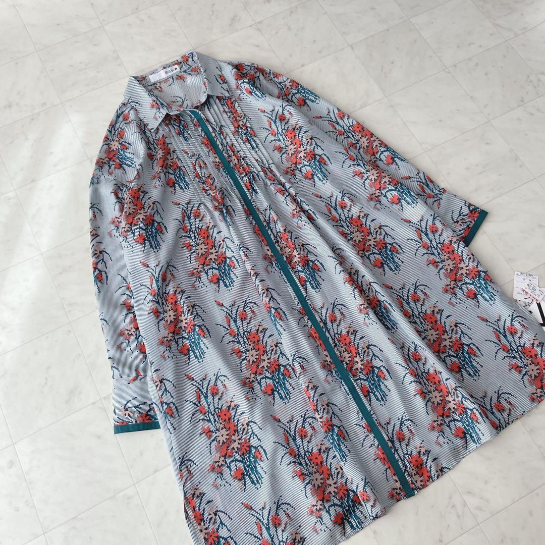 【新品タグ付き】HIROKO BIS 【洗える】ツイルフラワープリントチュニック