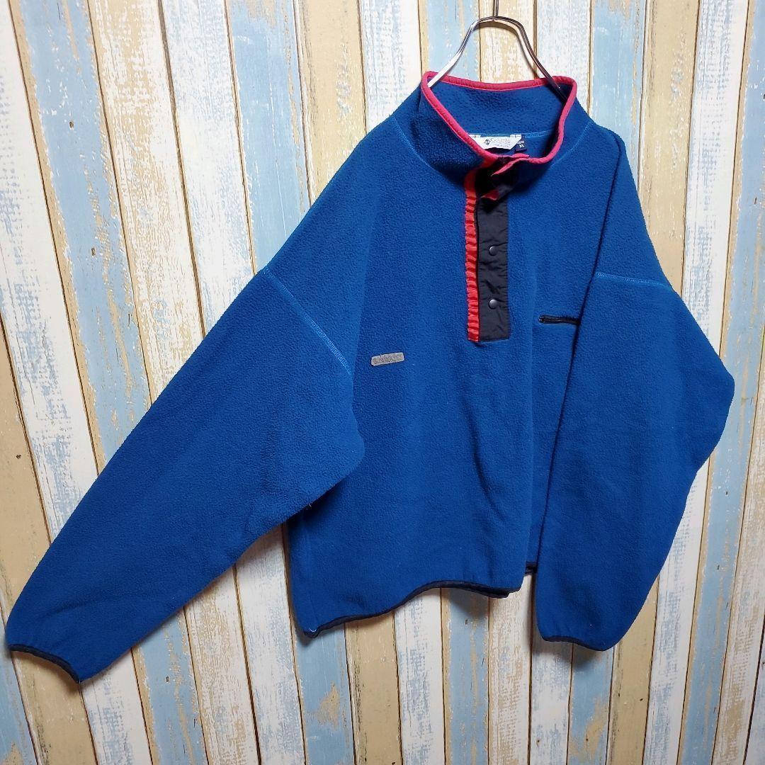 ☆コロンビア☆ハーフボタンフリースジャケット☆90s☆USA製☆レザーロゴ☆ＸＬ
