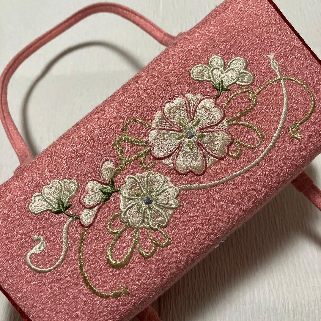 和装バッグ_振袖用ピンクの刺繍