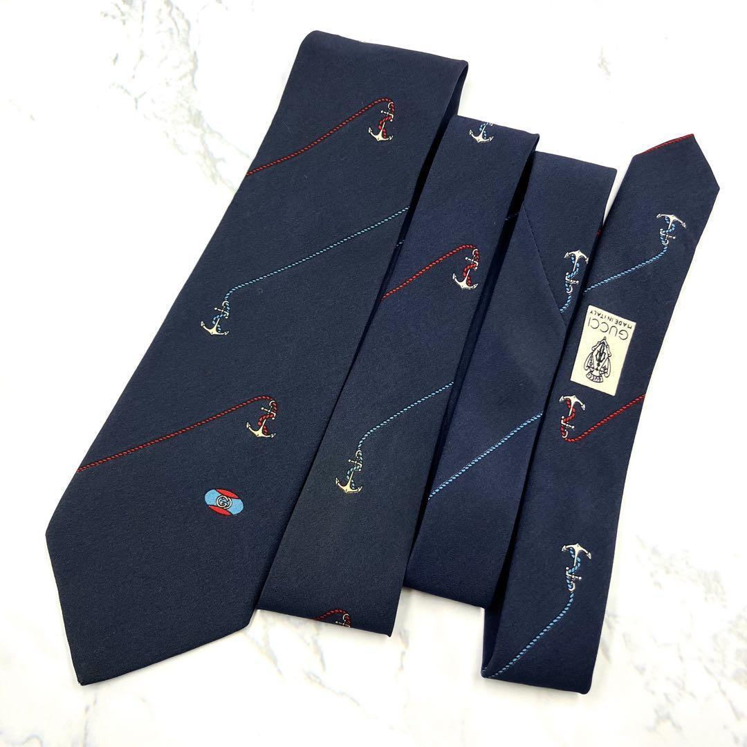 ◆美品◆GUCCI グッチ ネクタイ 紺色 碇柄 カジュアル