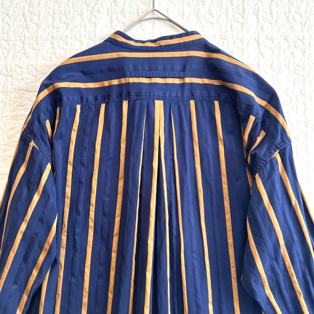 TICCA ノーカラースクエアビッグロングシャツ ワンピース ストライプ