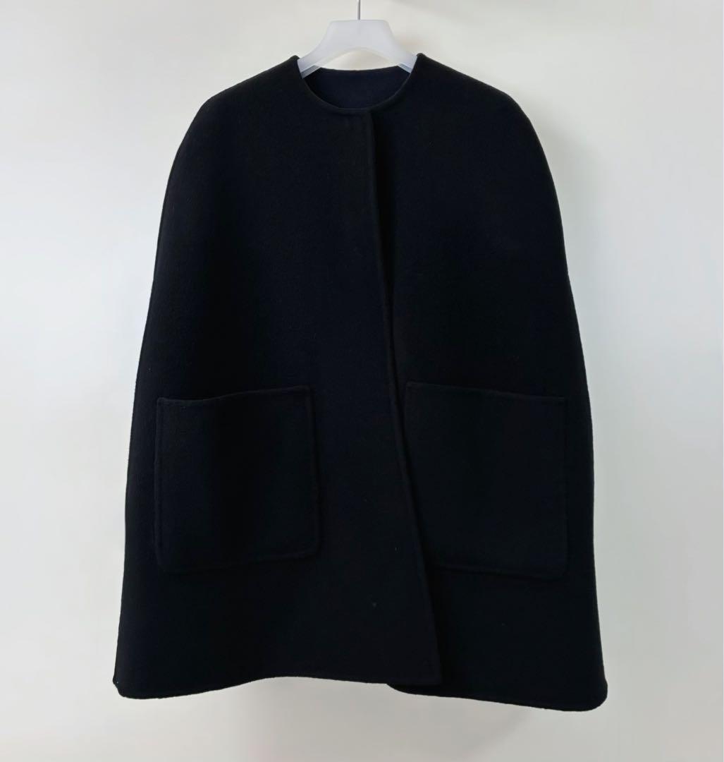 美品 ユナイテッドアローズ バイカラーリバーケープ ネイビー×ブラック 36