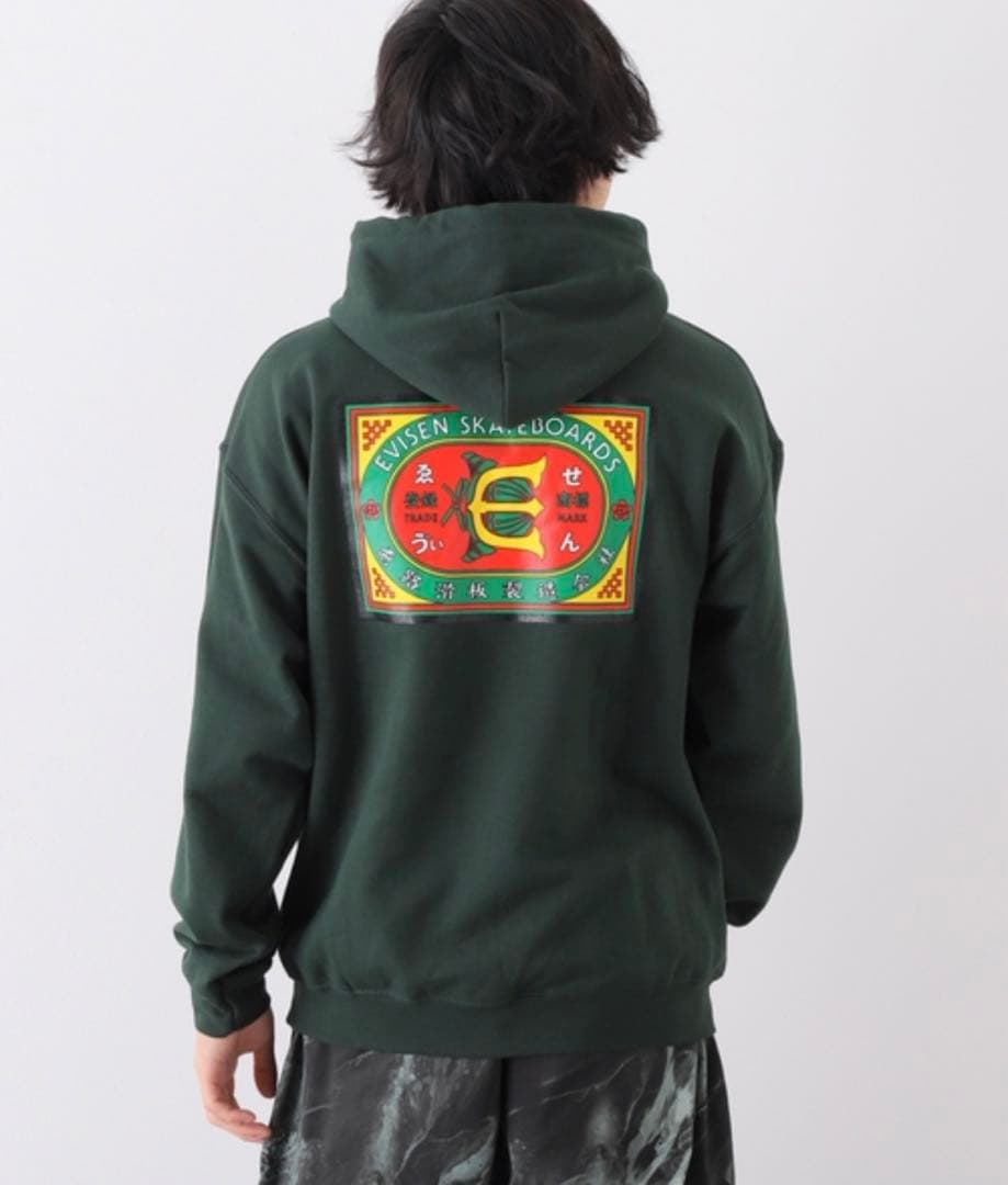 evisenパーカー グリーン フーディー バックプリント