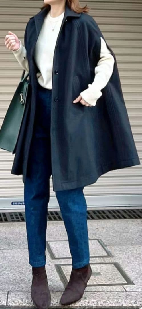 極美品 ロンドントラディション/ビームス ケープコート ジレ ネイビー 英国製