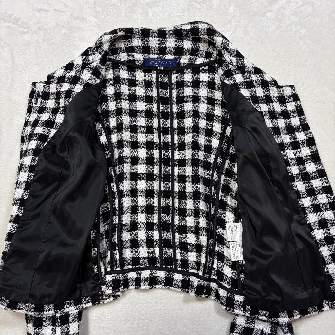 【美品】M'S GRACY ギンガムチェック ラメ入りツイードジャケット 38