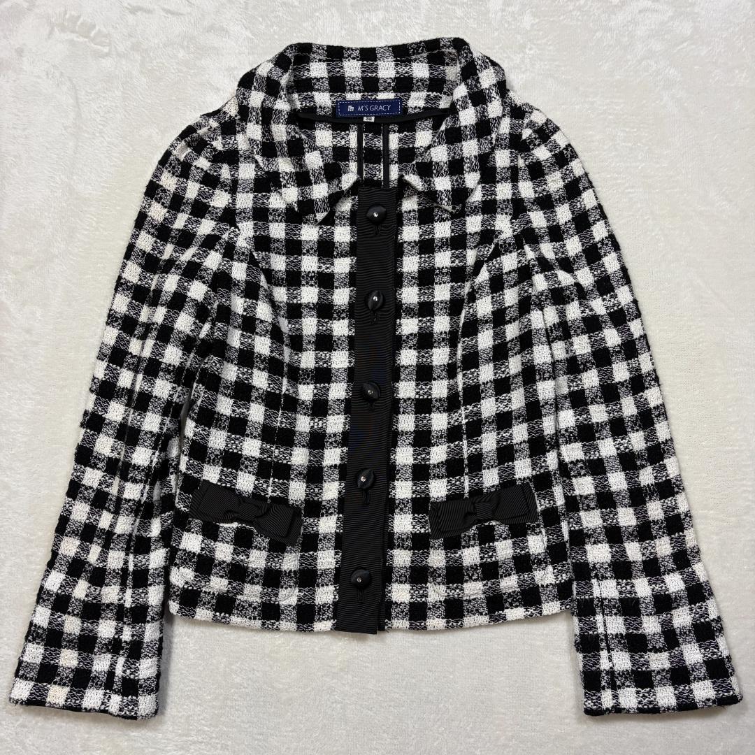 【美品】M'S GRACY ギンガムチェック ラメ入りツイードジャケット 38