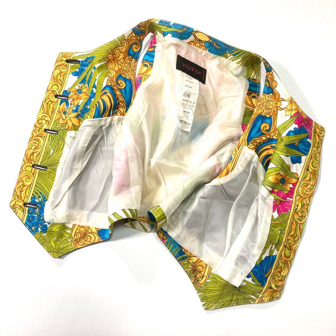 VERSACE istante ラムレザー ジレ ベスト 切替 総柄 40