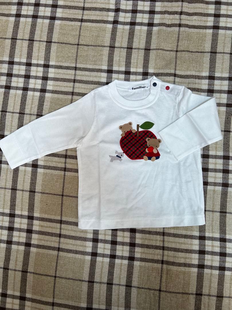 【新品】familiar クマとリンゴ刺繍 Tシャツ 80
