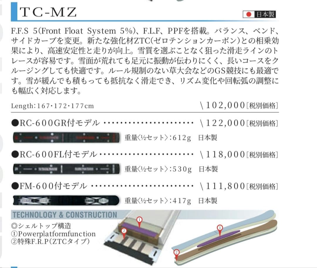 OGASAKA 　TC-MZ　172cm　 スキー板　VISTプレート　レア