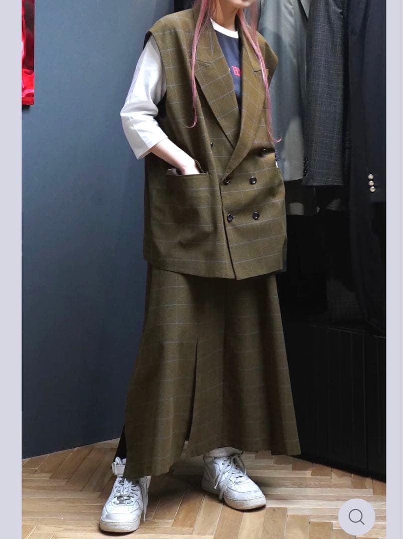 ブラウンチェック ダブルブレストベスト