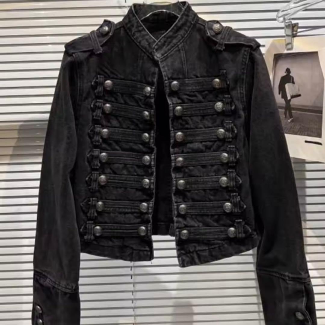 短丈&袖長ナポレオンデニムミリタリージャケット XL