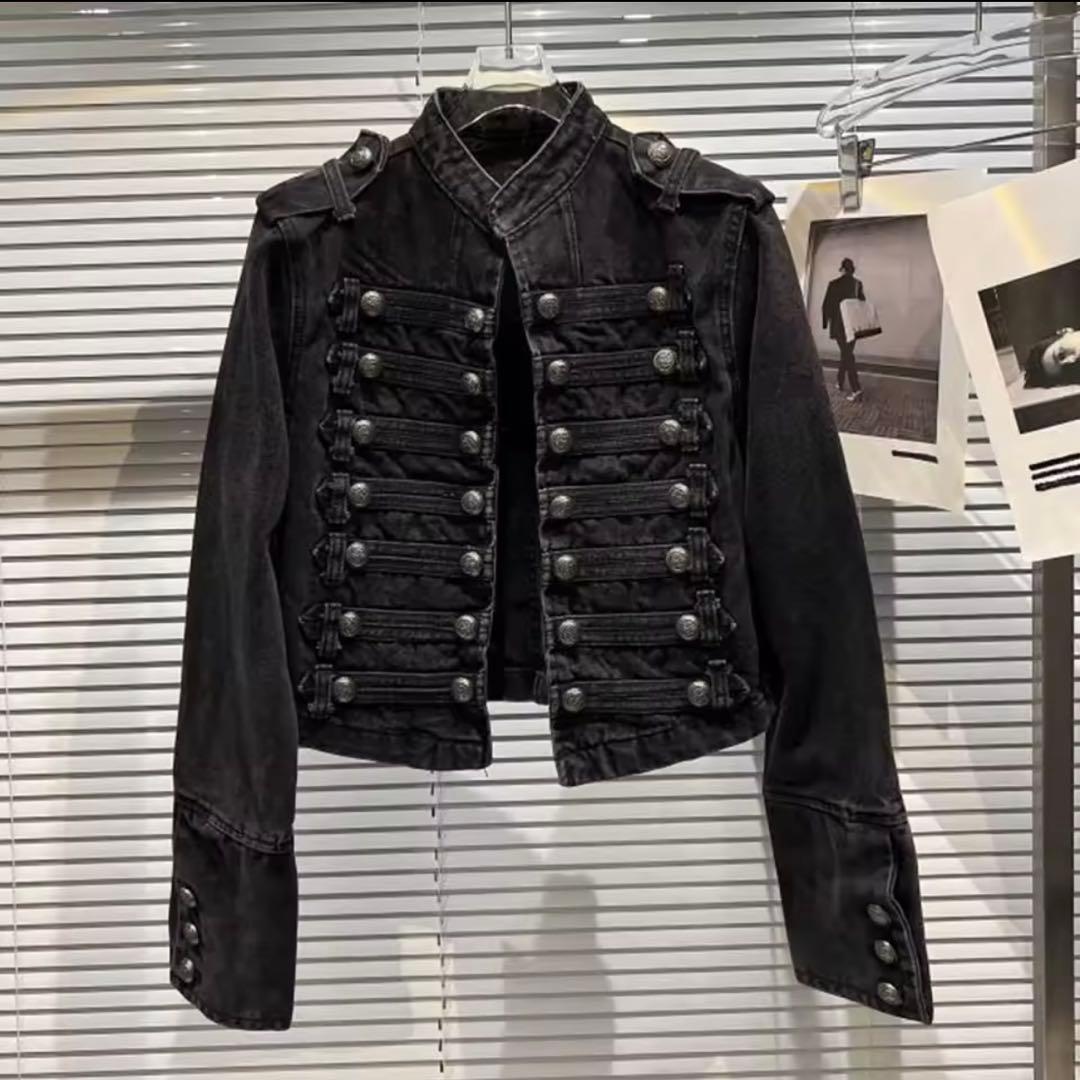 短丈&袖長ナポレオンデニムミリタリージャケット XL