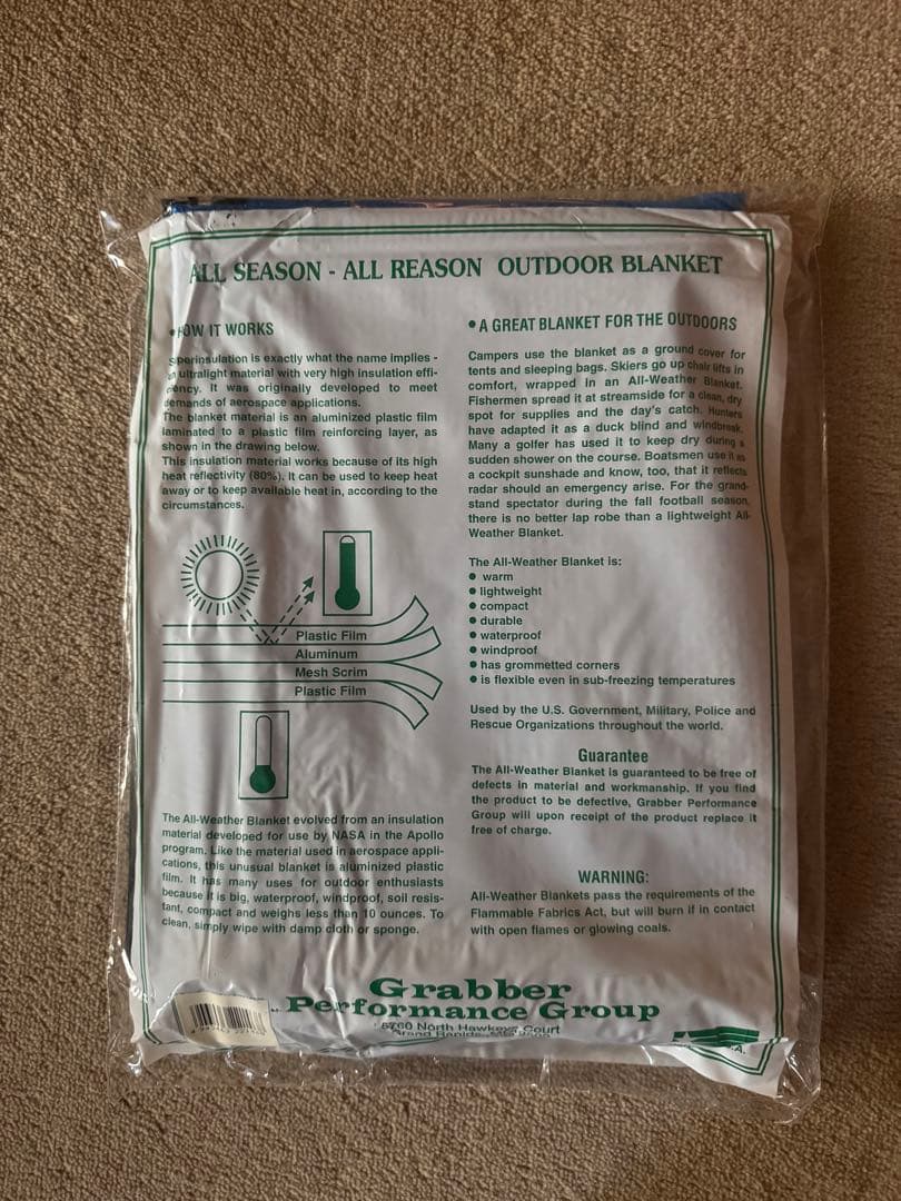 アウトドア寝具 Grabber All Weather Blanket 5x7