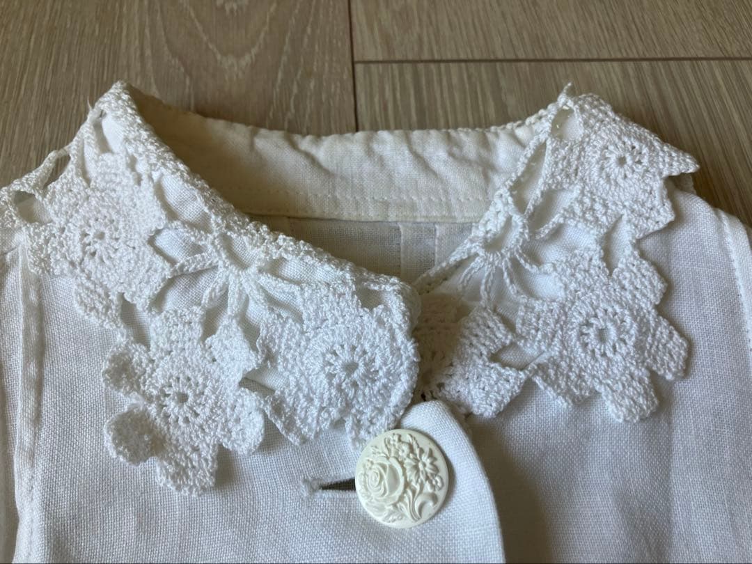 ドイツヴィンテージ レース襟　リネン 刺繍ブラウス　アンティーク