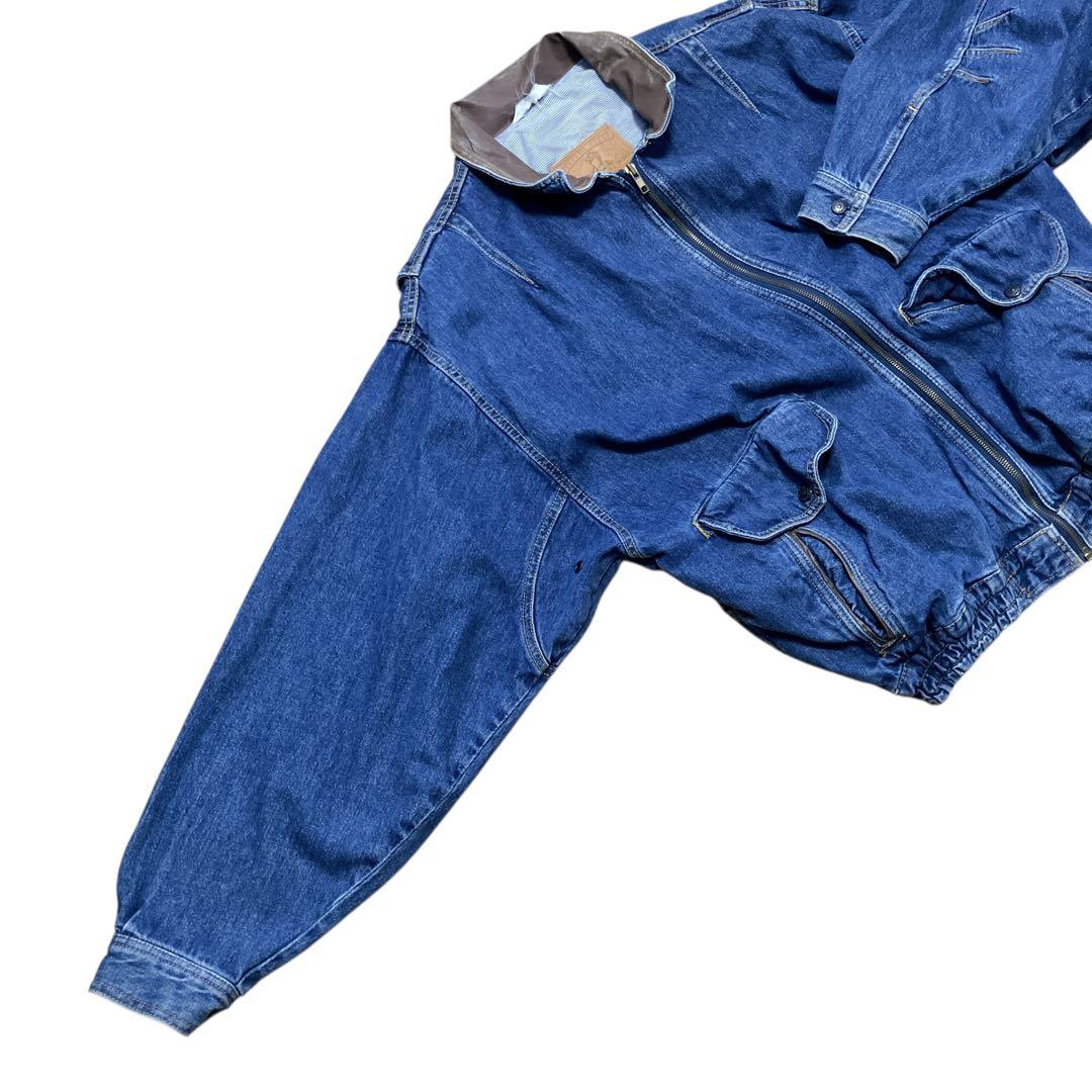 AUTHENTIC vintage 襟レザー切替デニムジャケットXL USA